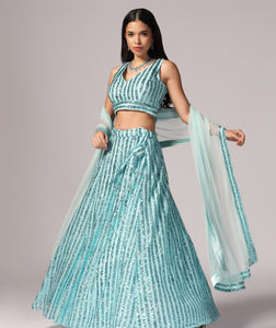 Teal Sequins Sparkle Lehnga Choli Dupatta