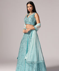 Teal Sequins Sparkle Lehnga Choli Dupatta