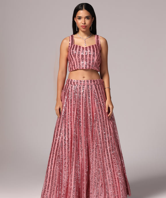 Blush Pink Sequins Sparkle Lehnga Choli Dupatta