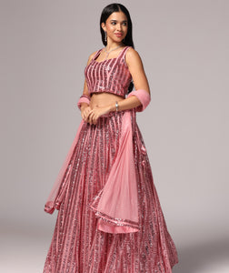 Blush Pink Sequins Sparkle Lehnga Choli Dupatta