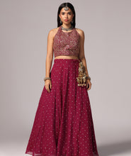 Load image into Gallery viewer, Wine n Blue Lehnga Choli Dupatta set