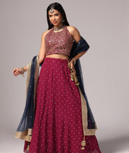 Load image into Gallery viewer, Wine n Blue Lehnga Choli Dupatta set