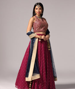 Wine n Blue Lehnga Choli Dupatta set