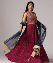 Load image into Gallery viewer, Wine n Blue Lehnga Choli Dupatta set