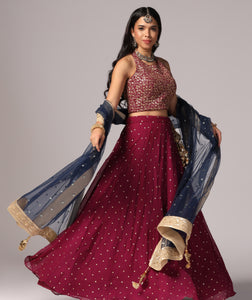 Wine n Blue Lehnga Choli Dupatta set