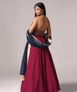 Wine n Blue Lehnga Choli Dupatta set