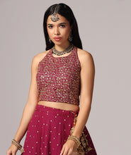 Load image into Gallery viewer, Wine n Blue Lehnga Choli Dupatta set