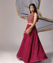 Load image into Gallery viewer, Wine n Blue Lehnga Choli Dupatta set