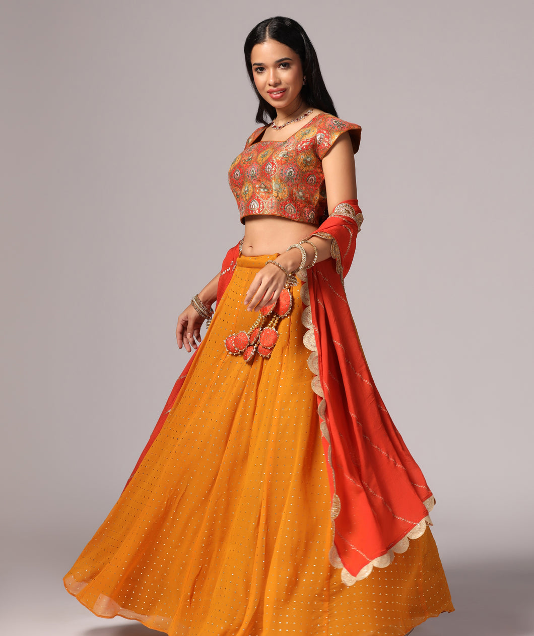 Kesariya Multi-Colored Lehnga Choli Dupatta set