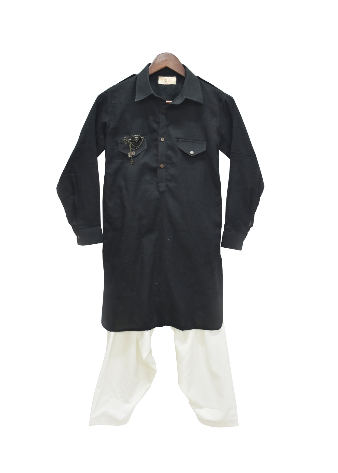 Kids Kurta BOYS Black Pathani Kurta With Salwar Perfect Panache