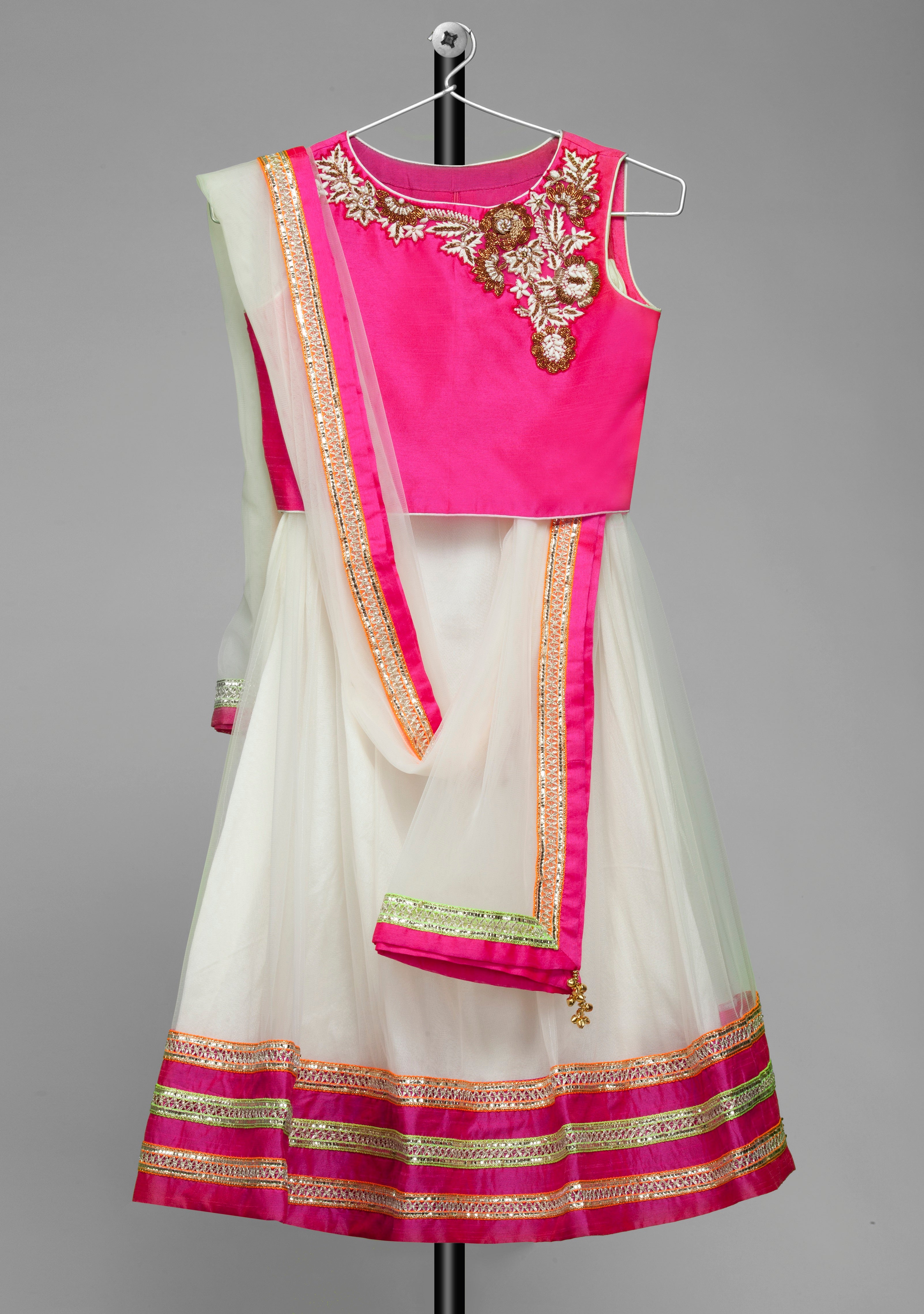 Pre Order: Stylish Embroidered Multicolour Top And Lehenga With Net Du |  Little Muffet