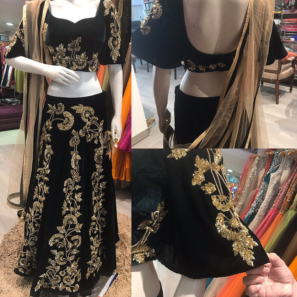 Sangeet Lehengas - Marsala Velvet Blouse with a Copper Lehenga | WedMeGood  | Off-Shoulder Velv… | Designer saree blouse patterns, Reception lehenga,  Bollywood dress