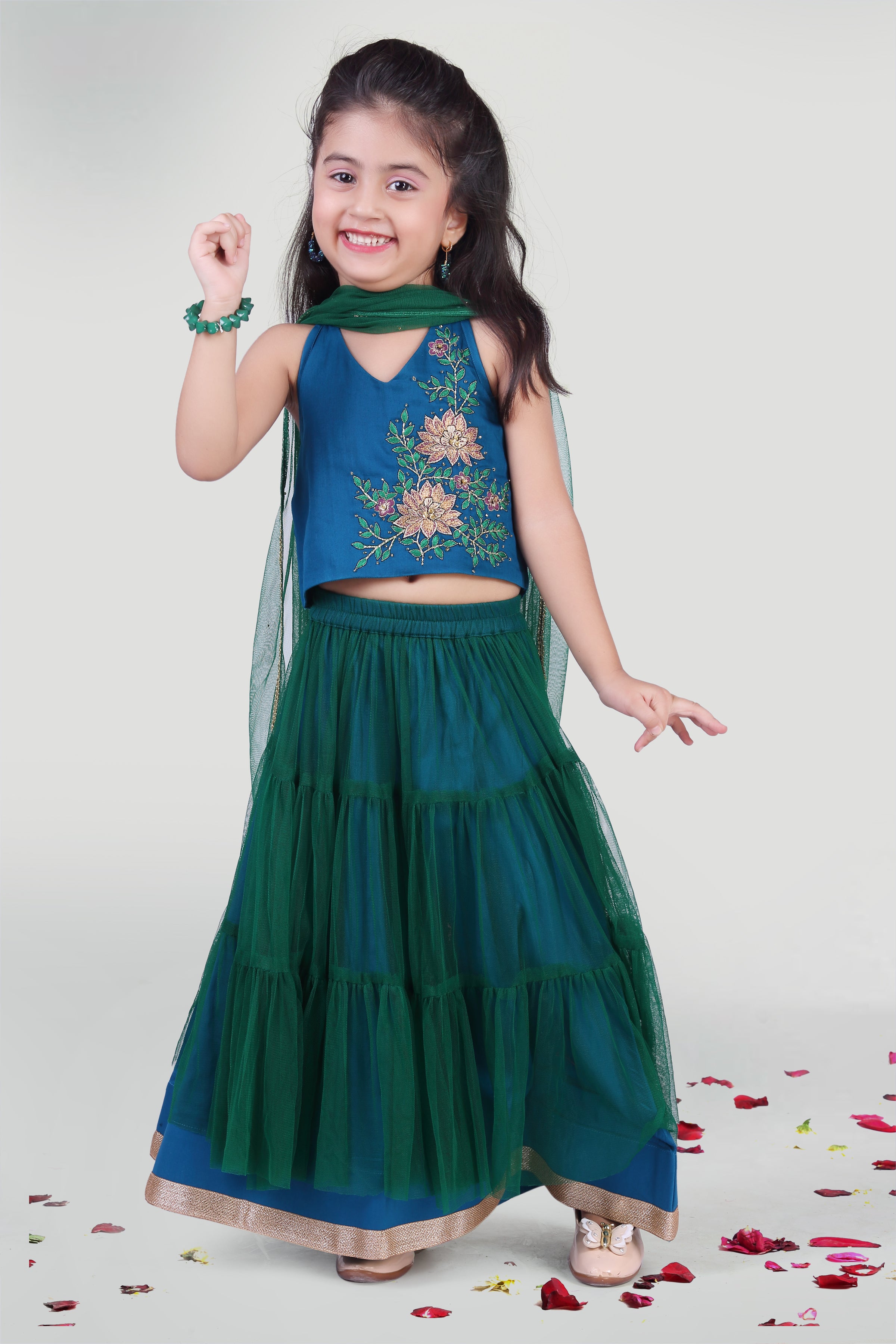 Buy INTEGRITY Baby Girl's Georgette Fancy Wedding Crop Top With Multicolour  Lehenga For Girls (2-3 Years, Green) at Amazon.in