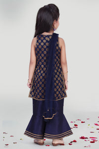 Girls Navy Blue Sharara And Kurta Set With Dupatta For Girls